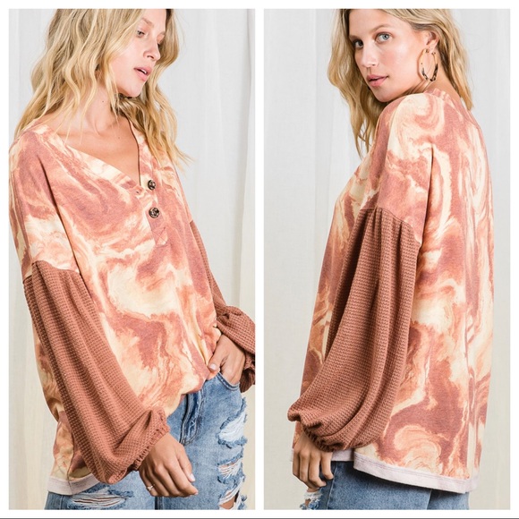 Marble print knit fabric boxy tunic top - Picture 3 of 6